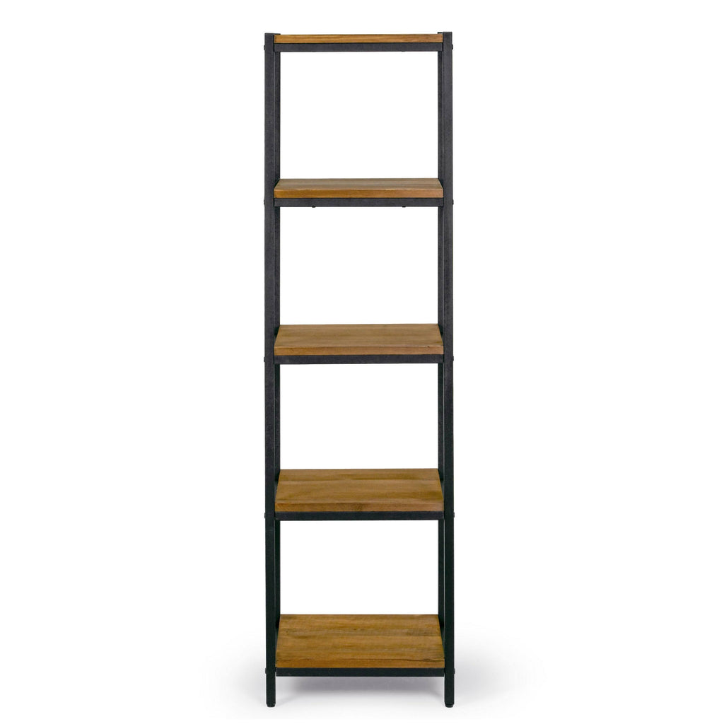Brown Pine Wood Shelf Etagere Bookcase with Metal Frame F9951