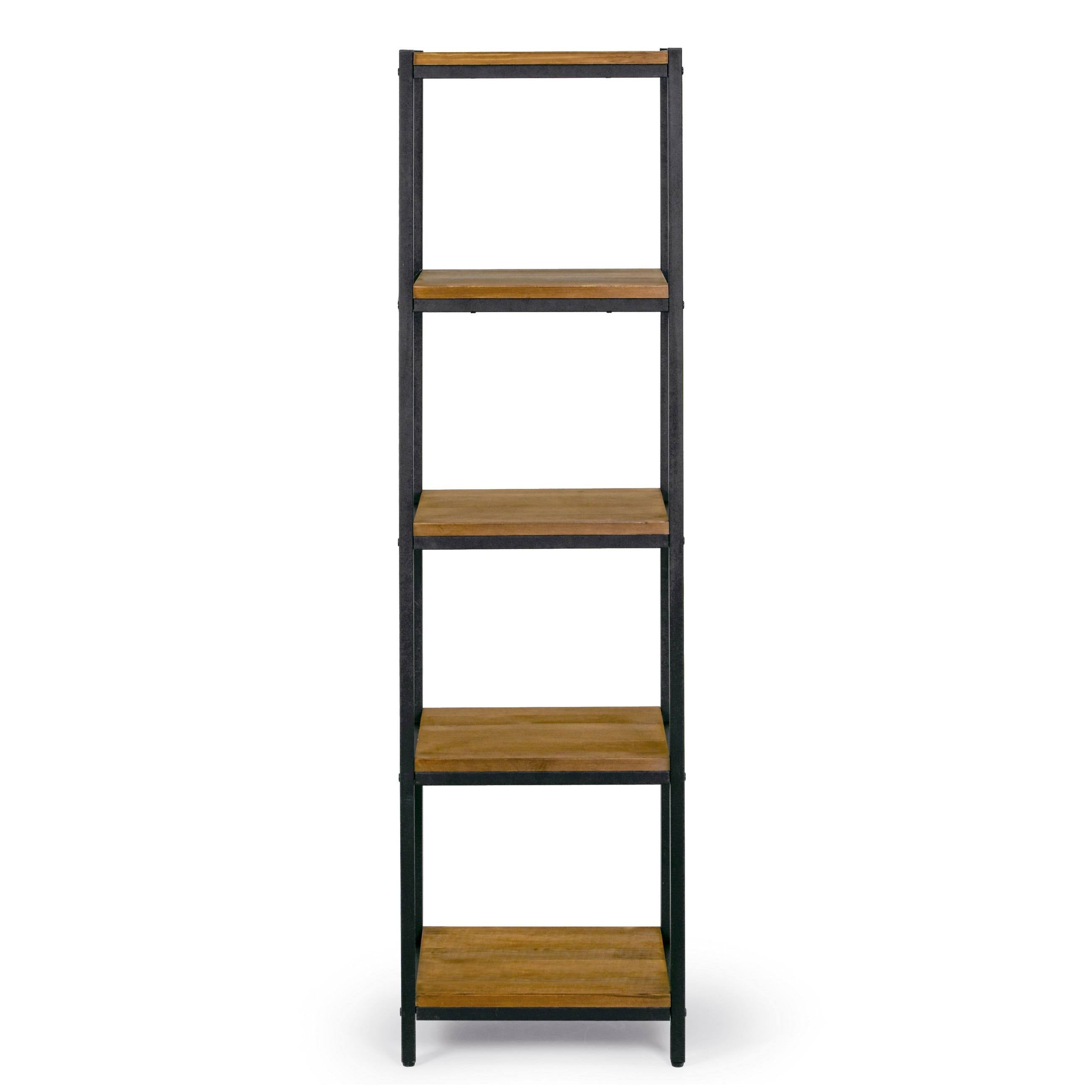 Brown Pine Wood Shelf Etagere Bookcase with Metal Frame F9951