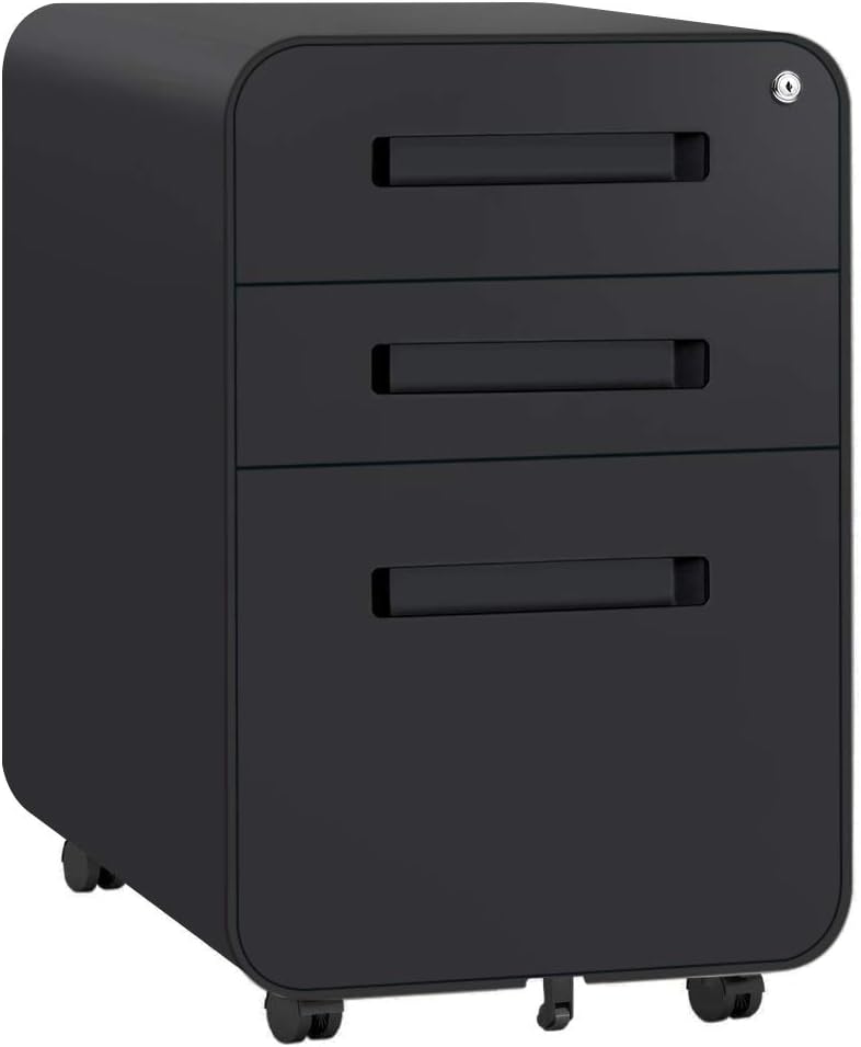 3 Drawer Mobile Metal File Cabinet with Lock (Black) Z596