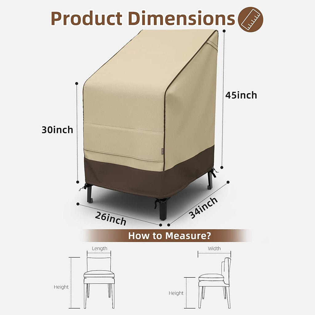 45" Patio Stacked Chair Cover, 600D Oxford Fabric Waterproof with Straps, Large Air Vents, Brown & Khaki R9337