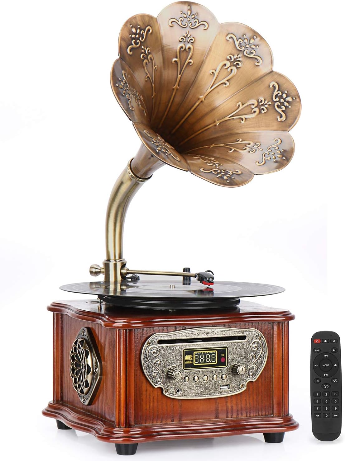 Wood Vintage Retro Phonograph Turntable Wireless Speaker with FM Radio I698