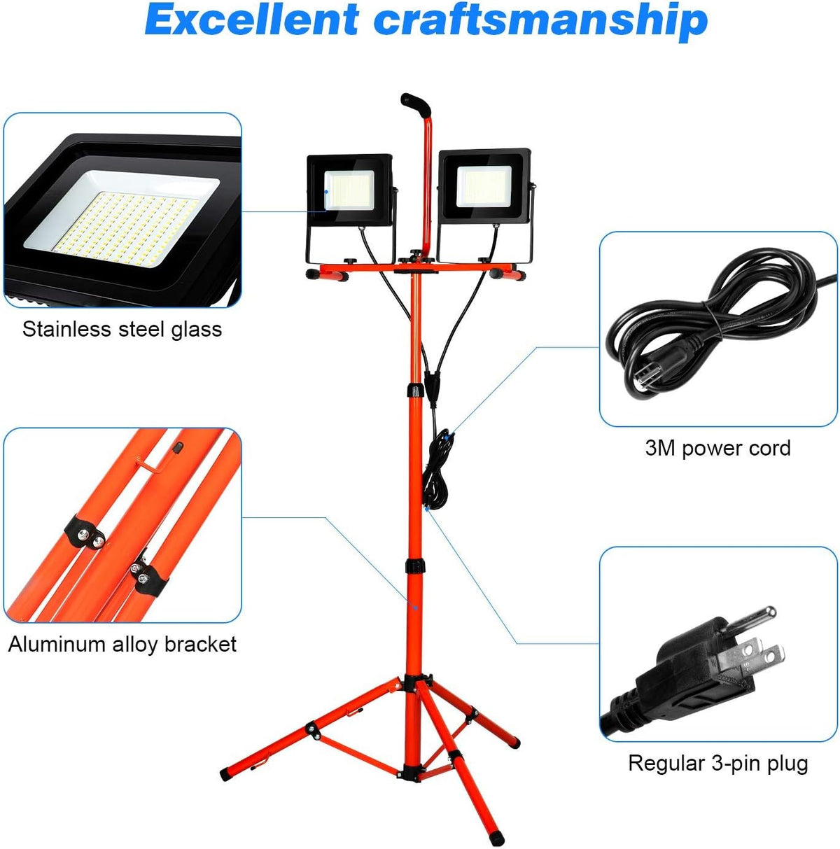 20000 Lumen LED Work Light With Stand 200W 5000K IP65 (2 pack) V574566