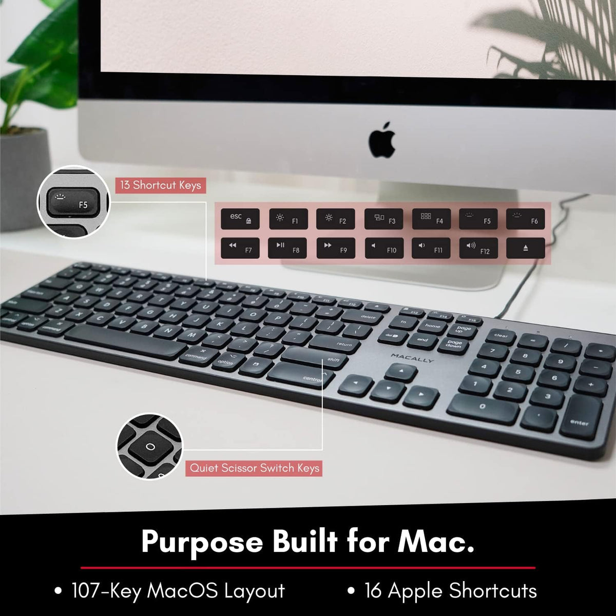 Space Gray Backlit Wired Mac Keyboard with 107 Keys X671