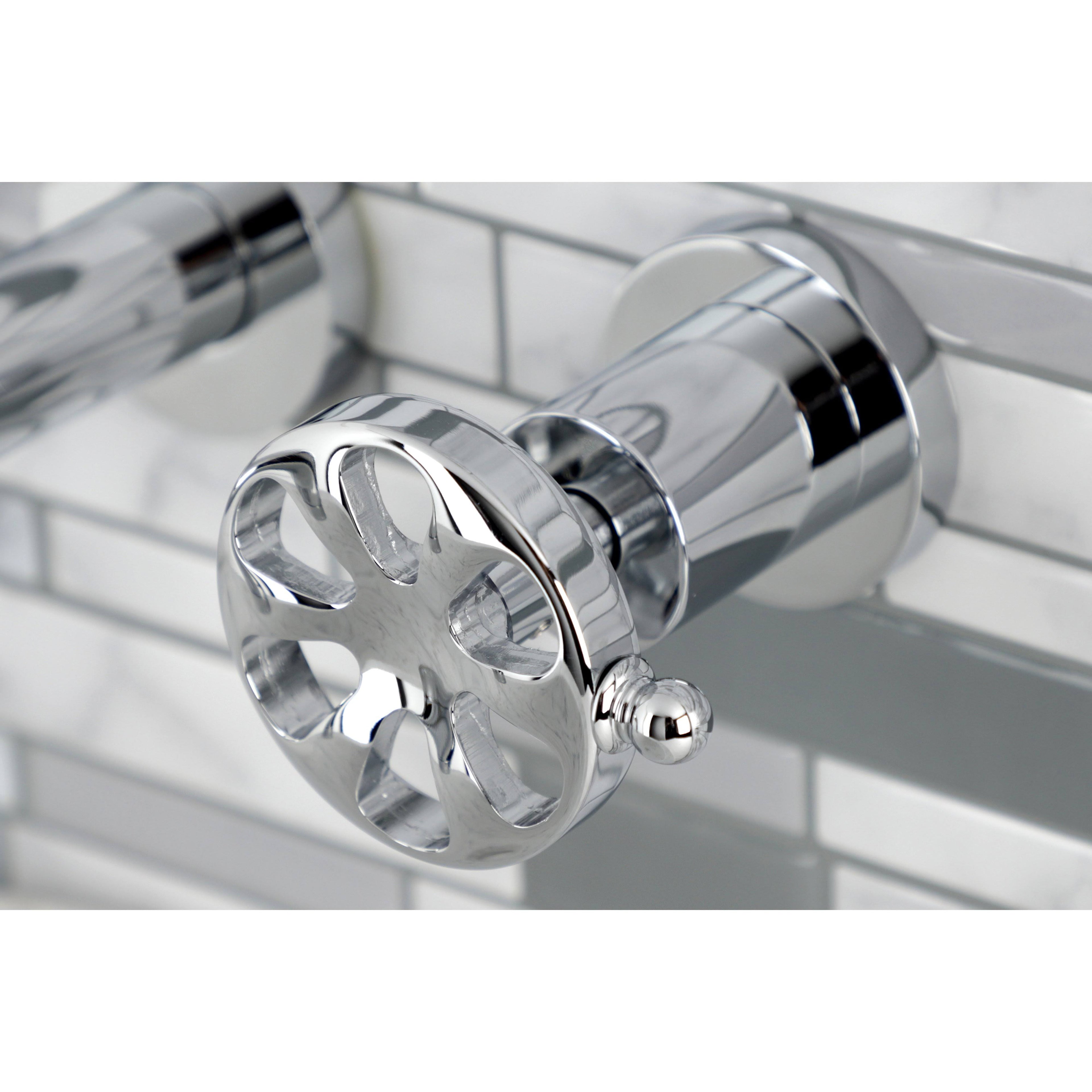 Brushed Nickel Two-Handle Wall Mount Bathroom Faucet E11753