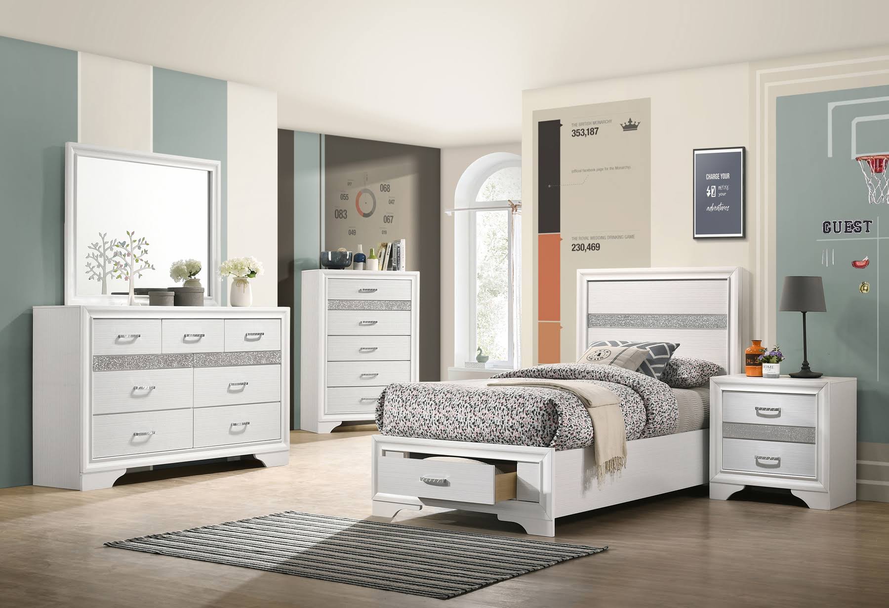 White Twin Storage Bed D157485