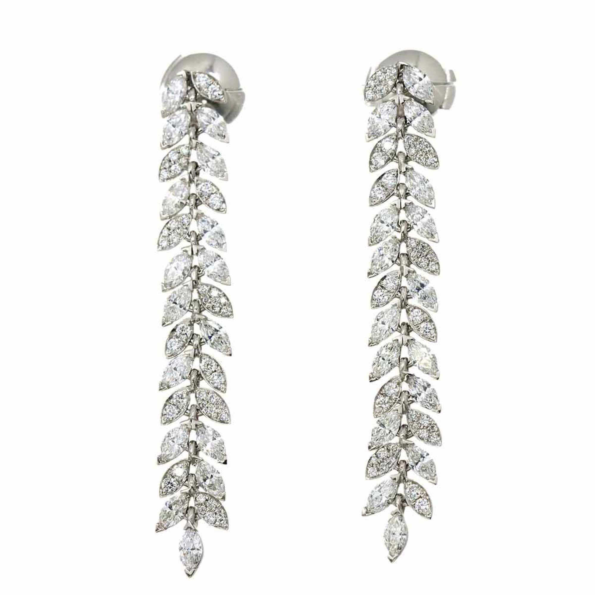 Victoria Vine Drop Diamond Earrings Platinum Pierced B7898