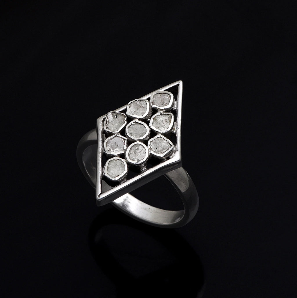 0.75 CTW Natural Diamond Polki Rhombus Ring 925 Sterling Silver Jewelry Y577428