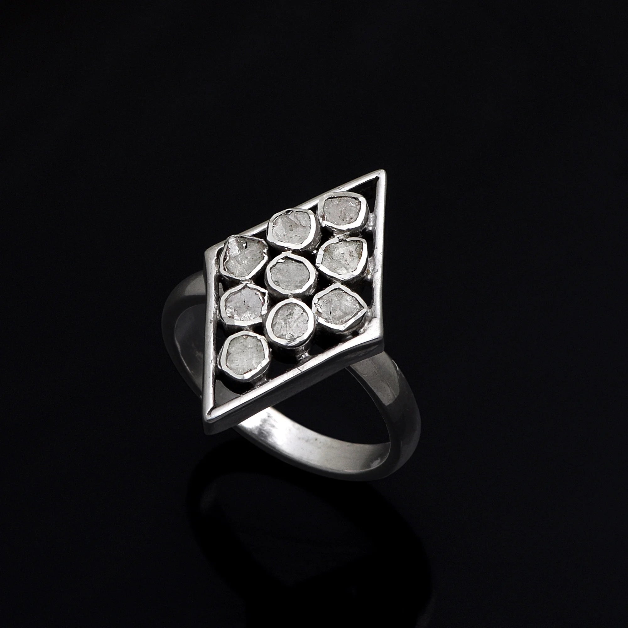 0.75 CTW Natural Diamond Polki Rhombus Ring 925 Sterling Silver Jewelry Y577428