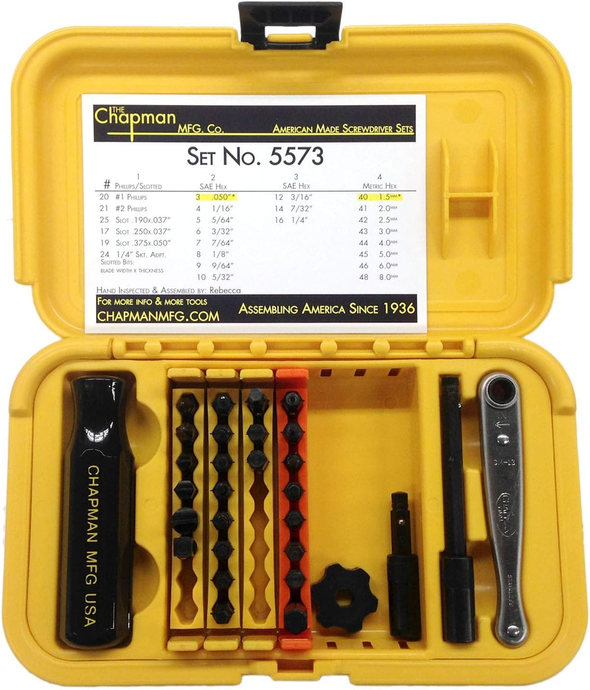 24 USA Made Insert Bits Screwdriver Set with Mini Ratchet Hand Tool A254698