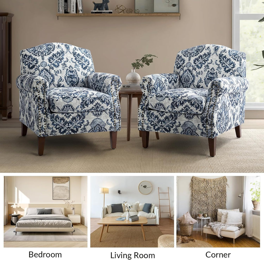 Navy Accent Chair with Wood Legs and Removable Cushion H8112