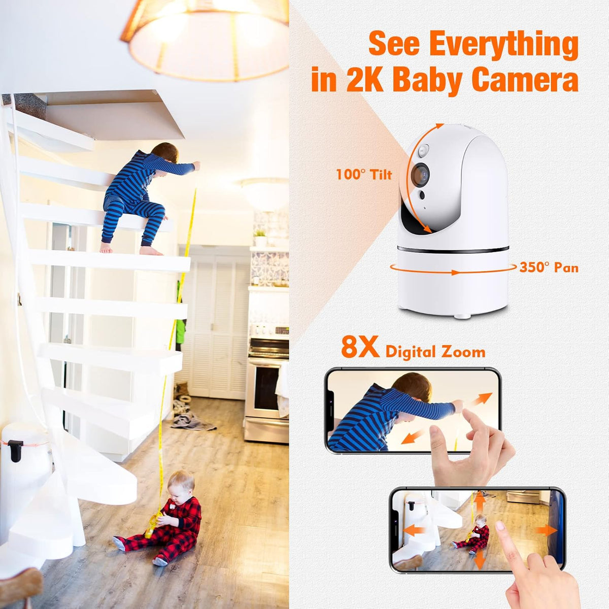 2K Indoor WiFi Security Camera with Two-Way Audio, IR Night Vision, Pack of 2 L677890