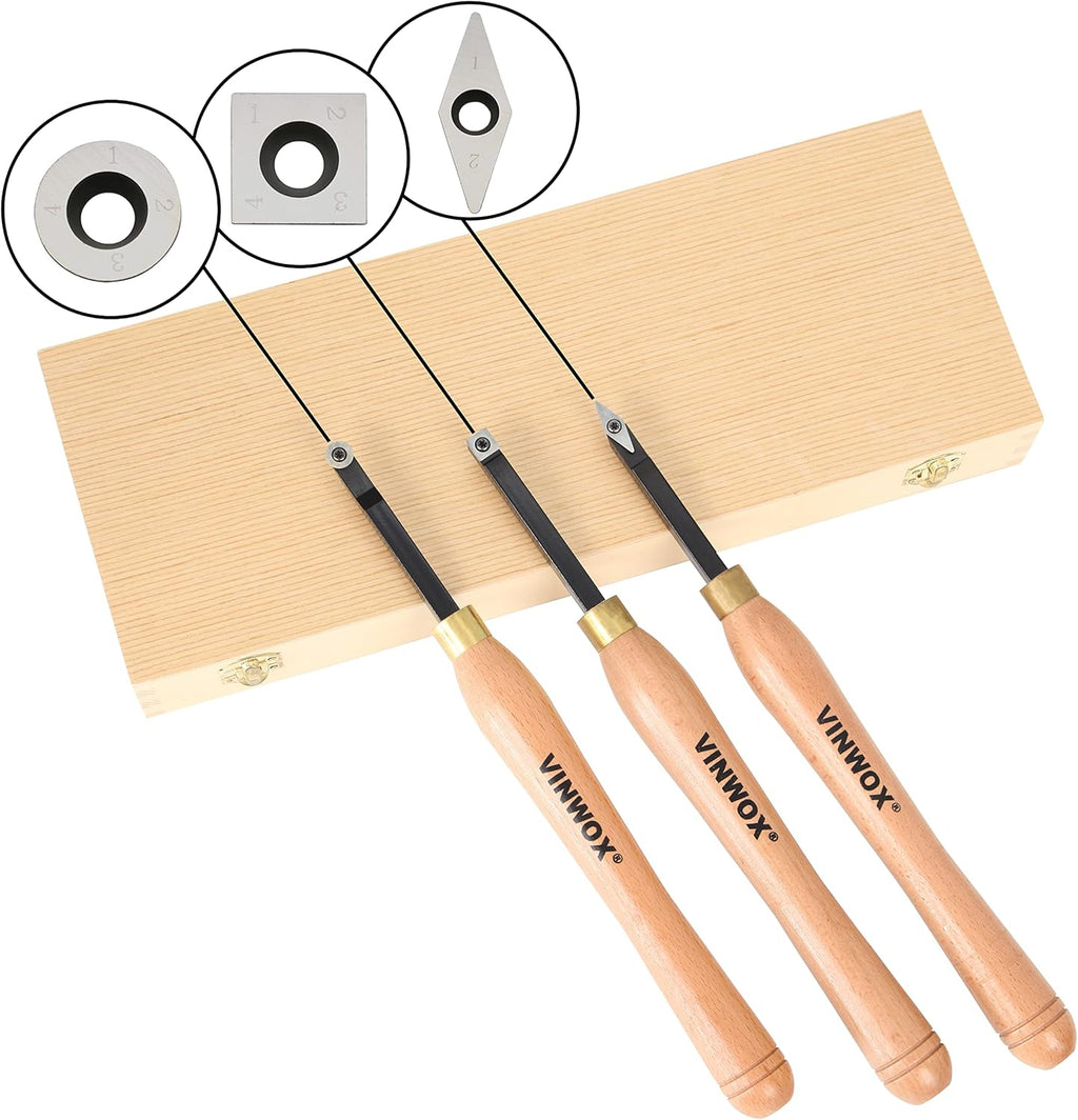 3 PCS Carbide Wood Lathe Turning Tool Set J83924