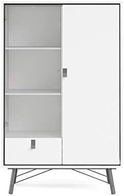 White Matte/Black Drawer China Cabinet with Glass Door D270