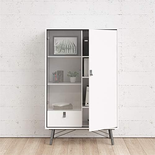 White Matte/Black Drawer China Cabinet with Glass Door D270