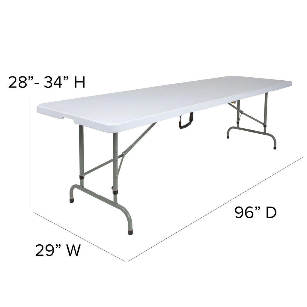 8-Foot Height Adjustable Granite White Plastic Folding Table with Handle Y32510