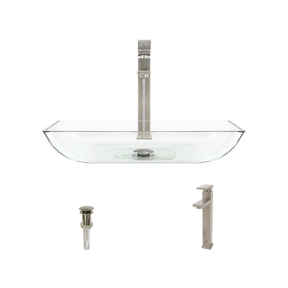 Crystal Brushed Nickel Bathroom Waterfall Faucet Ensemble W9322