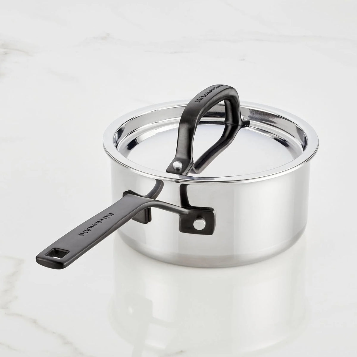 5-Ply Clad Polished Stainless Steel Saucepan with Lid, 3 Quart D509