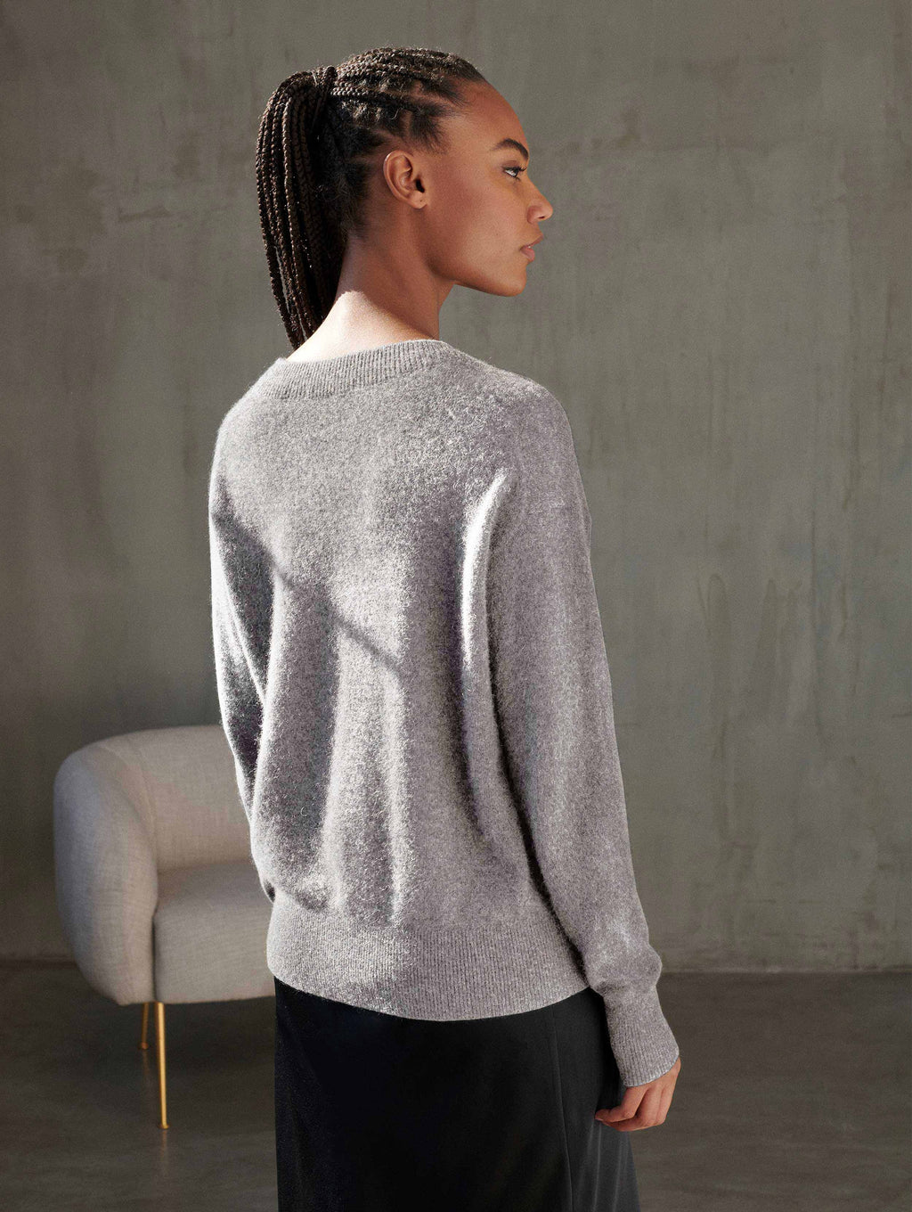 Gray Cashmere V Neck Sweater M517905
