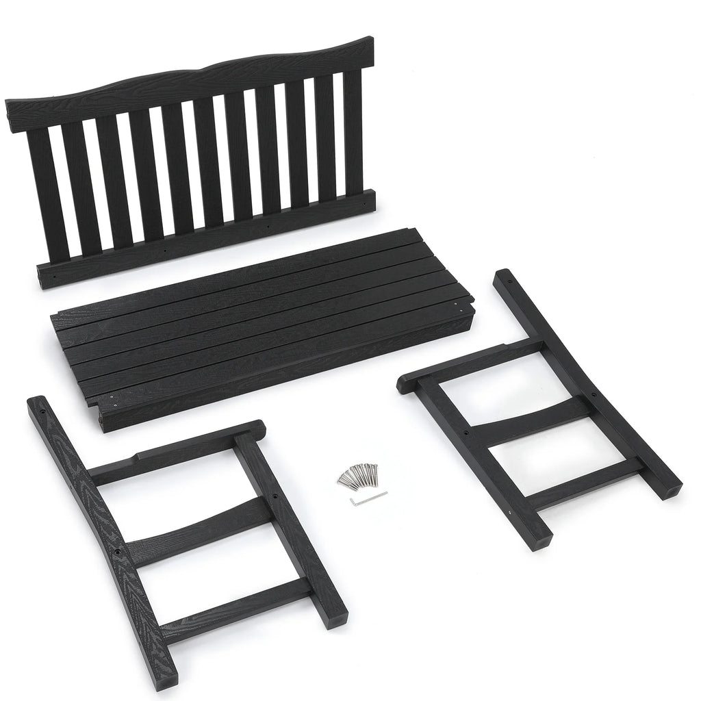 Black Two Person Outdoor Garden Bench with Armrest A468950