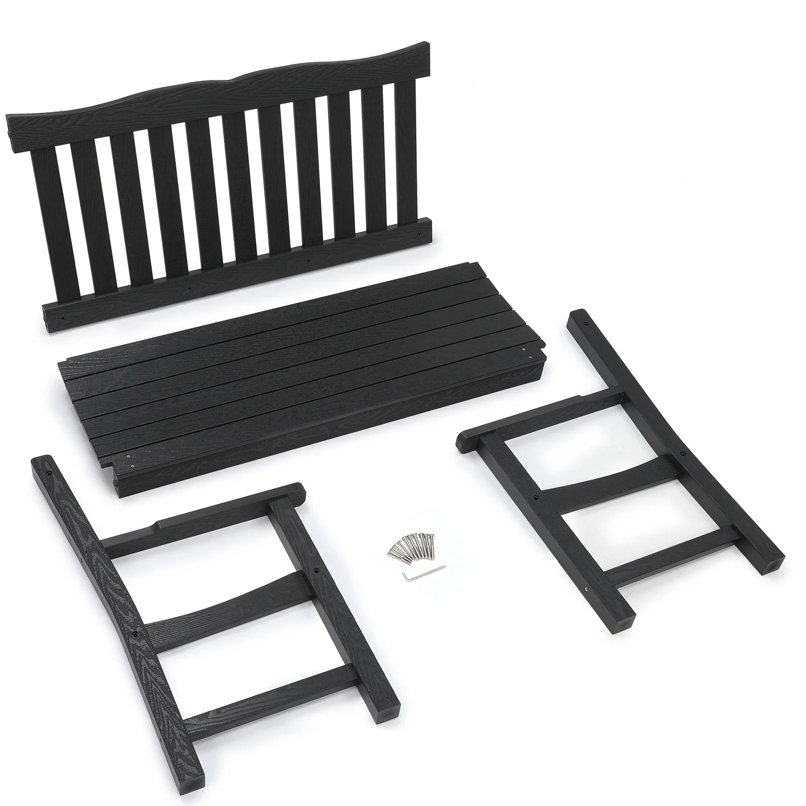 Black Two Person Outdoor Garden Bench with Armrest A468950