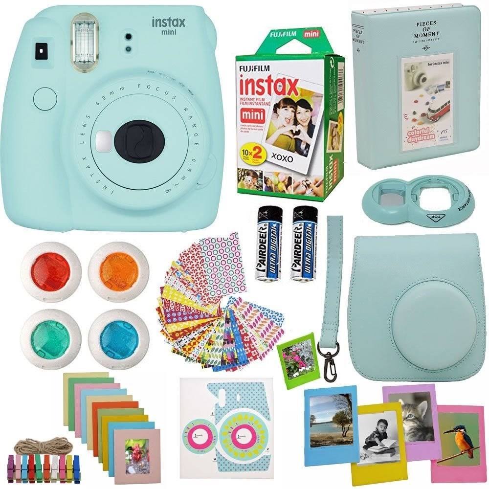 Ice Blue Instant Film Camera with 20PK Film, Blue Camera Case, Frames K32608
