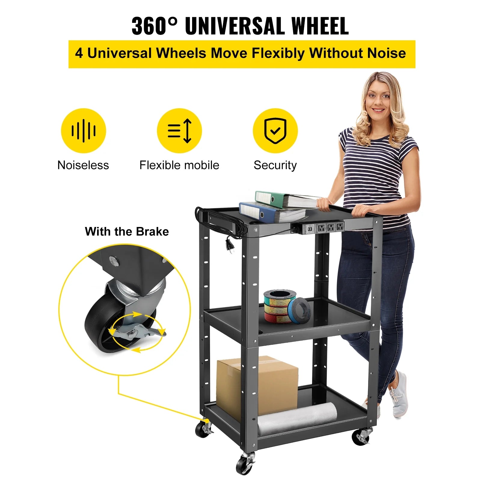 Steel AV Cart Media Cart with Cord Management Height Adjustable Z76878