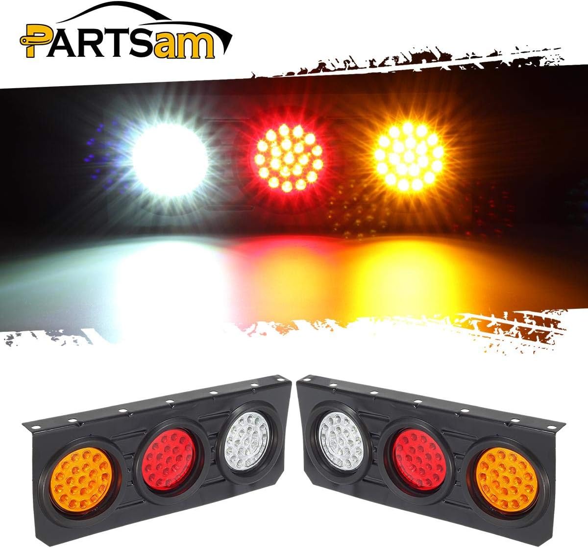 63 LED 4 Inch Round Trailer Tail Lights Bar Kit with Iron Bracket Base Waterproof 12V-30V (2pcs) Z858