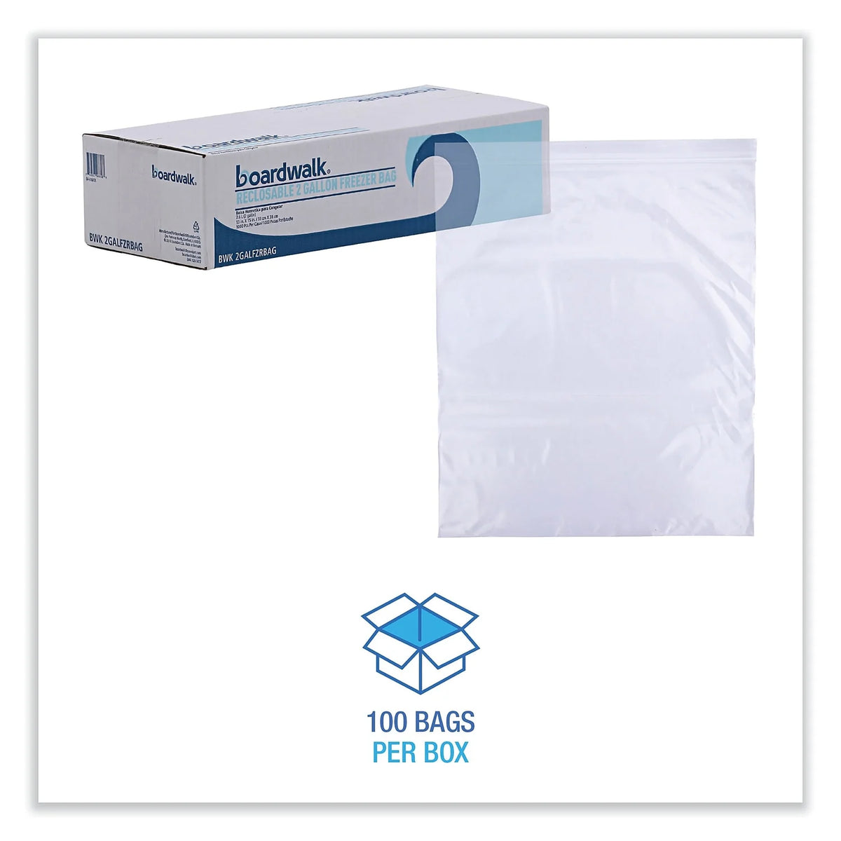 Reclosable Food Storage Bags, 2 gal, Clear, 100/Box V307