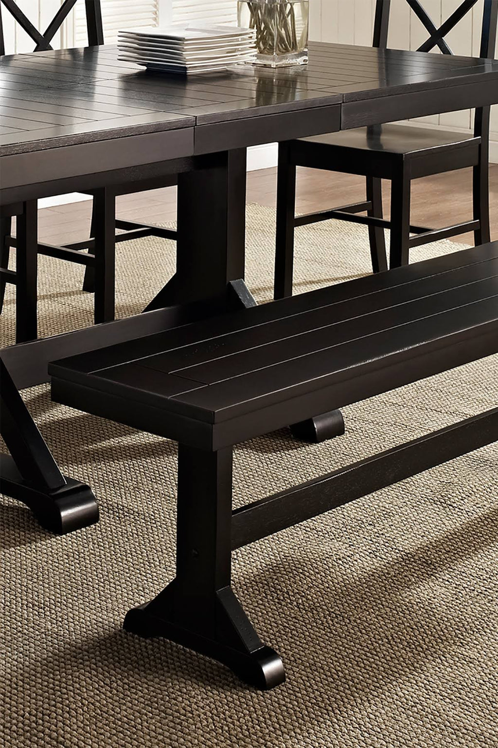 Antique Black Wood Bench I6066
