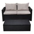 Black Wicker Outdoor Storage Sofa and Coffee Table L981473
