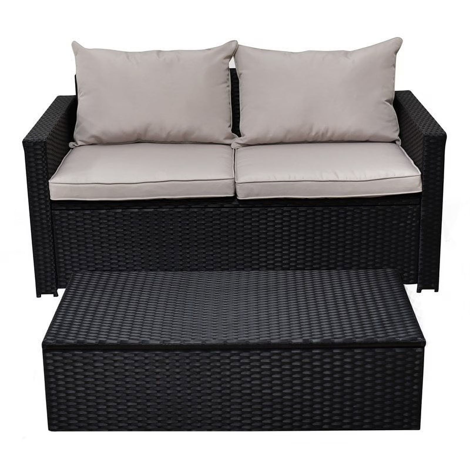 Black Wicker Outdoor Storage Sofa and Coffee Table L981473