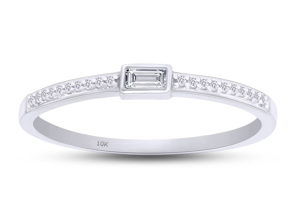 1/10 CT White Natural Diamond Stackable Band Ring In 10K Solid White Gold F10600