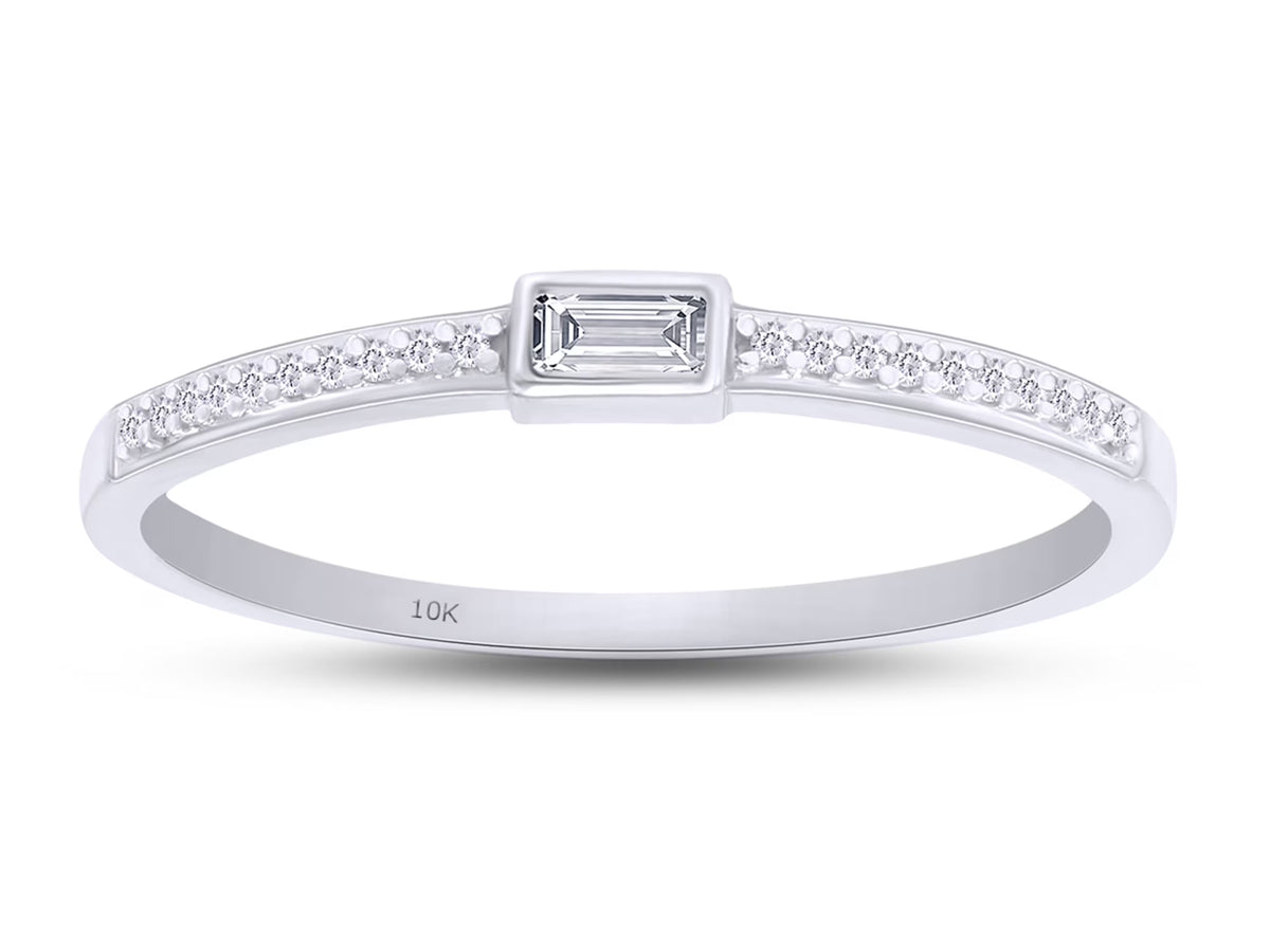 1/10 CT White Natural Diamond Stackable Band Ring In 10K Solid White Gold F10600