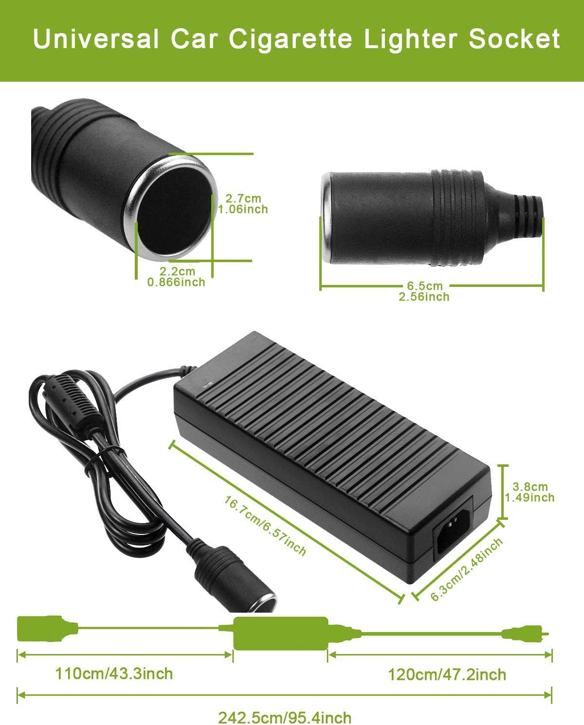 12V Car Plug to Wall Plug Adapter 10A, 100V~240V to 12V 120W Cigarette Lighter Adapter T23930