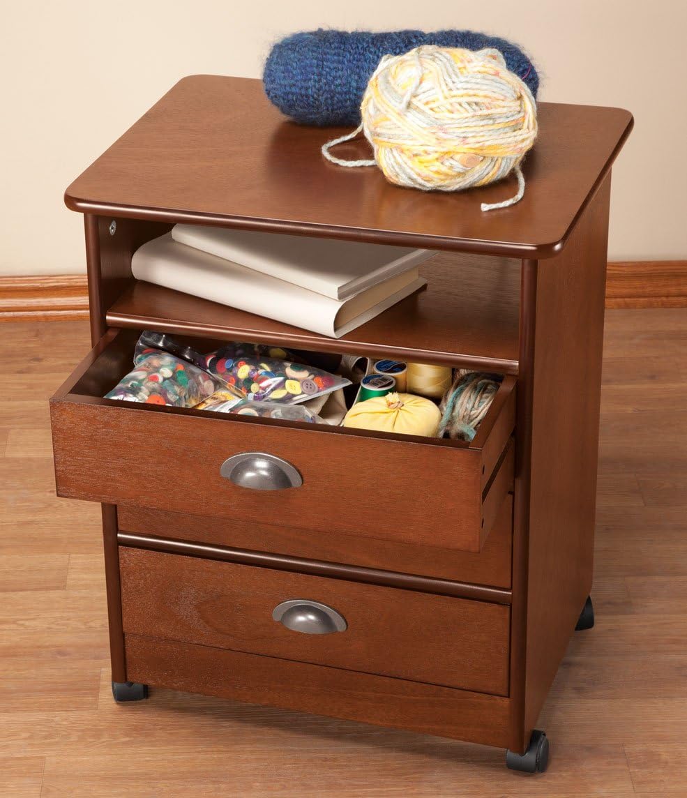 3-Drawer Wooden Rolling End Table with 3 Sliding Drawers W586
