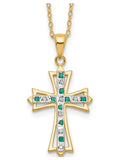 Emerald and Diamond Cross Pendant Necklace in Sterling Silver with Yellow Gold Plating and Chain H887101