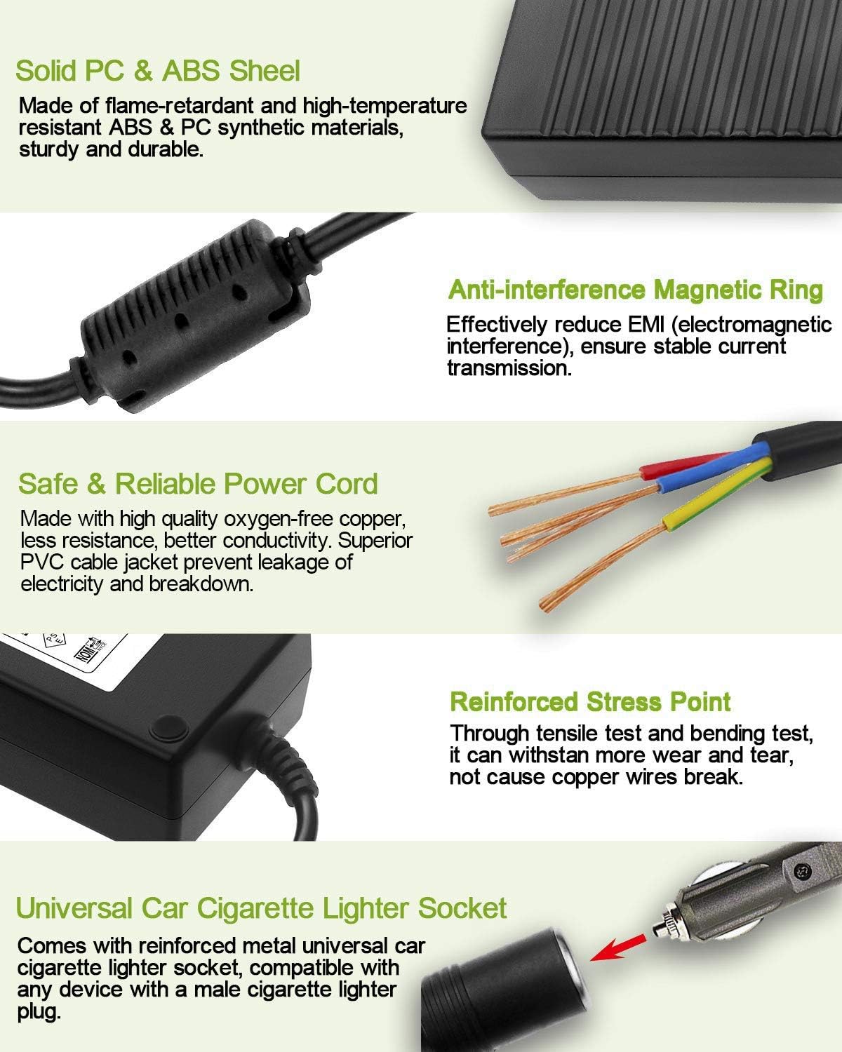 12V Car Plug to Wall Plug Adapter 10A, 100V~240V to 12V 120W Cigarette Lighter Adapter T23930