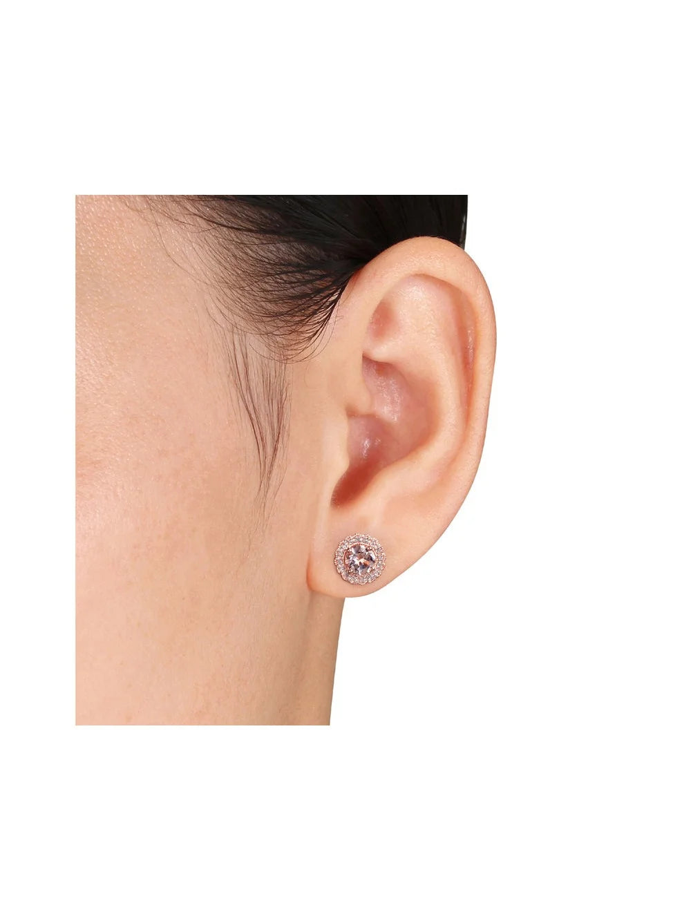 Morganite Stud Earrings with Diamonds in Rose Sterling Silver W331