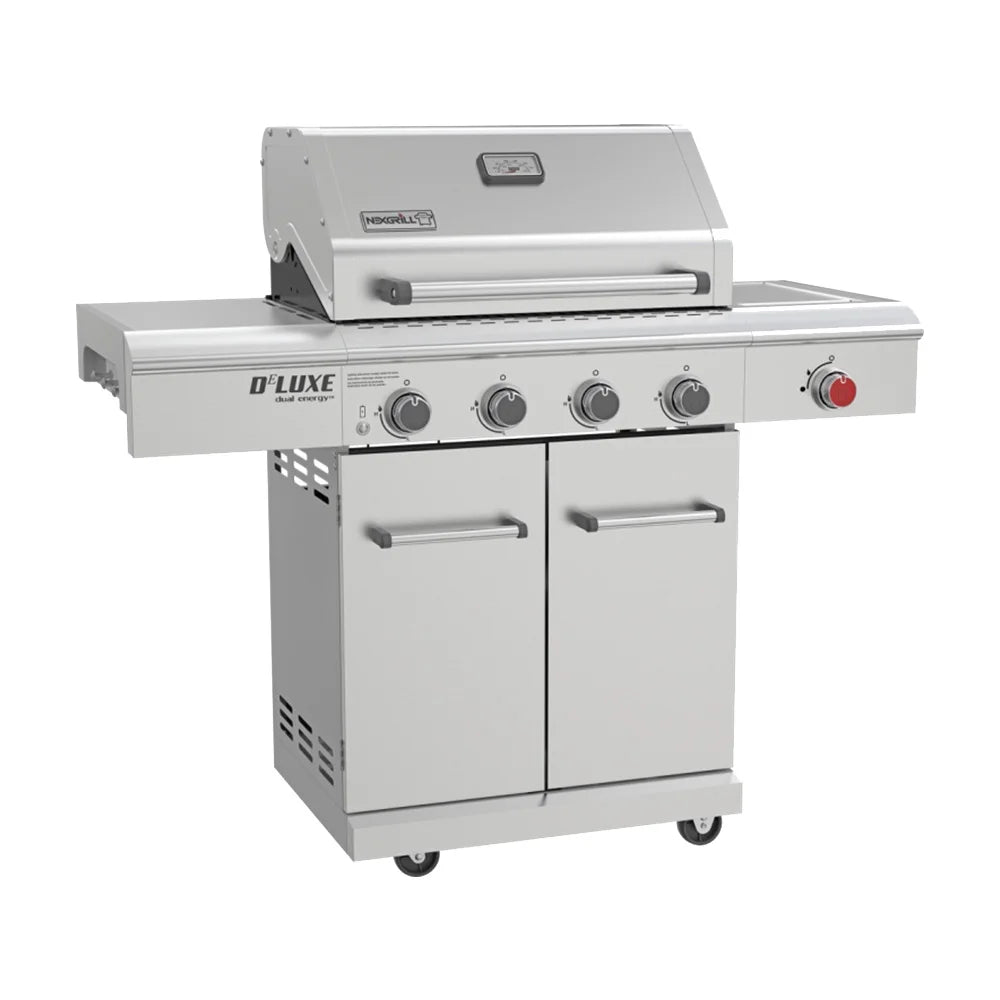4-Burner Dual Energy Propane Gas Grill with Infrared Side Burner and Cabinets E146856