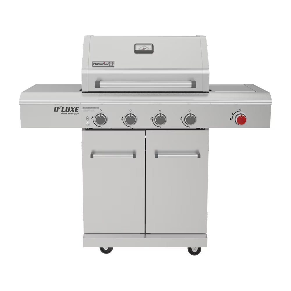 4-Burner Dual Energy Propane Gas Grill with Infrared Side Burner and Cabinets E146856
