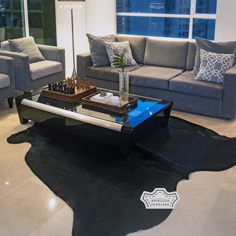 Solid Black Cowhide Rug 5' x 7' W1993
