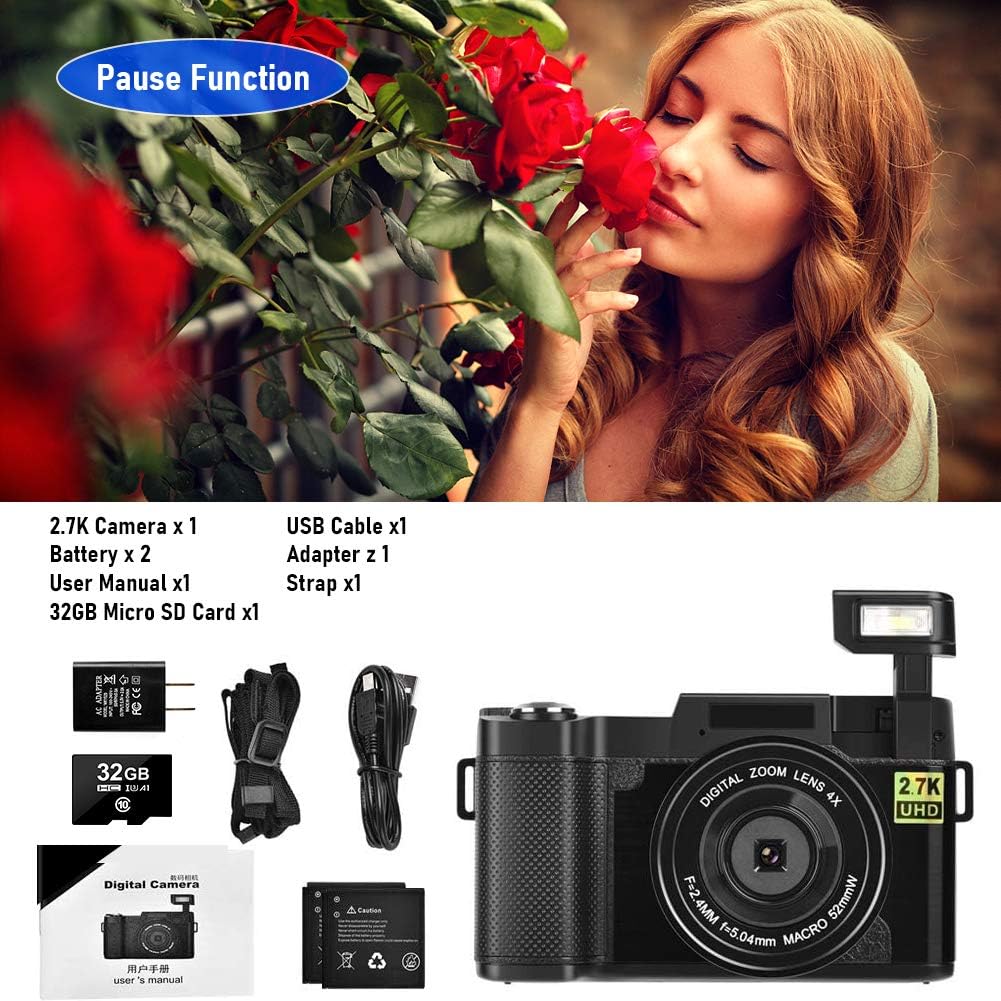 2.7K Vlogging Camera with Flip Screen and 32GB Memory Card J88965
