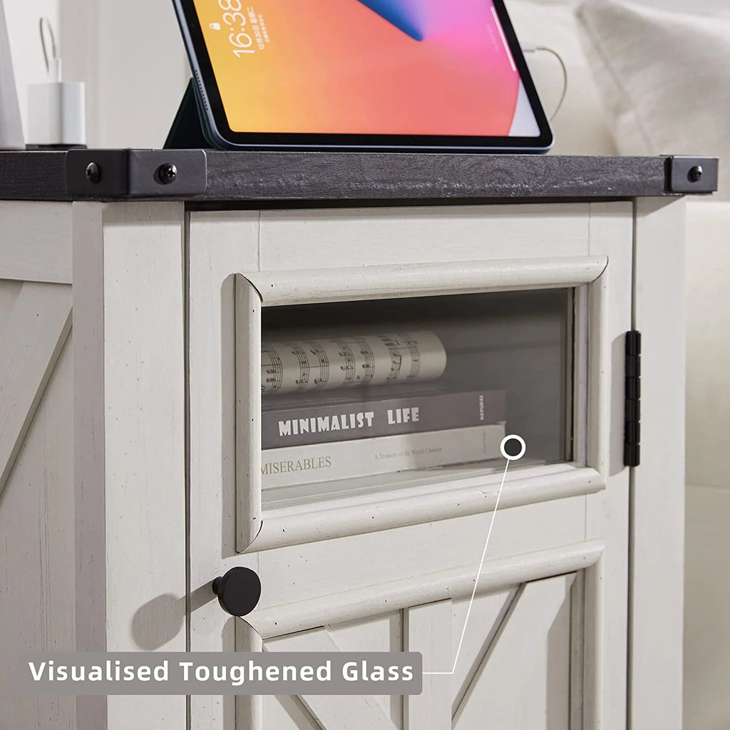 Off White 3-Tier End Table with Charging Station M61469