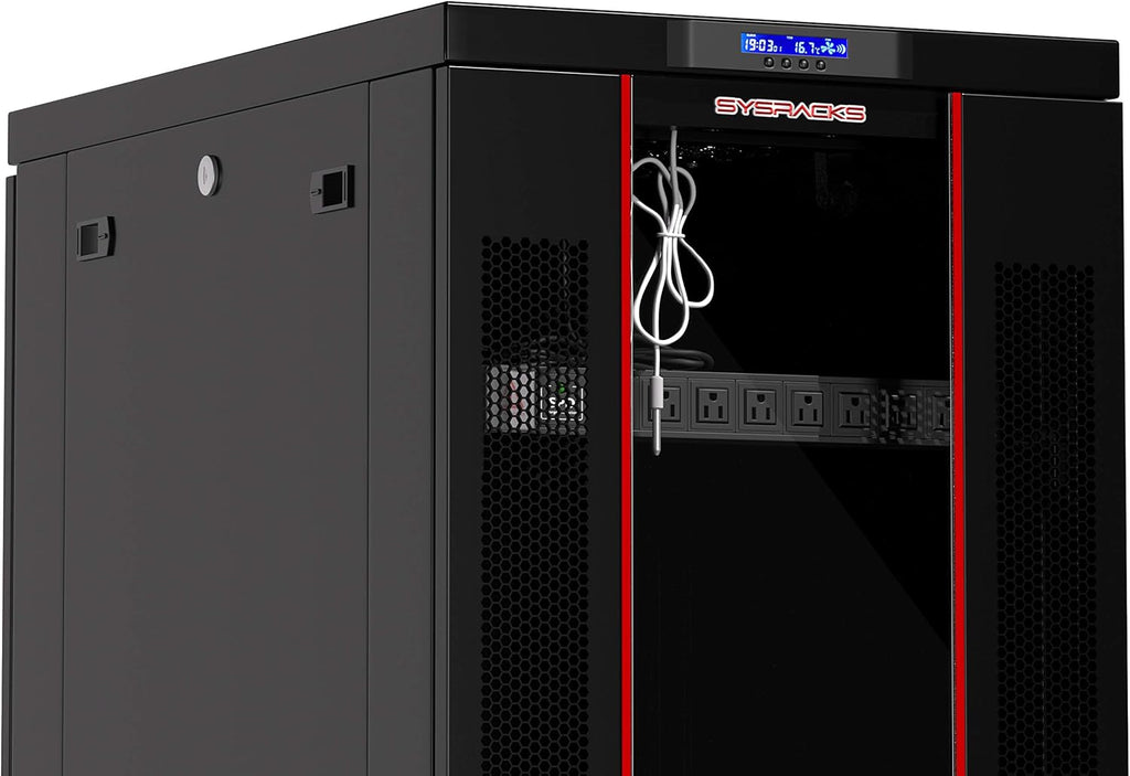 32U 39-Inch Deep Server Rack Cabinet with LCD Screen, Thermostat, PDU, Casters, 4 Fans, Shelf E4417