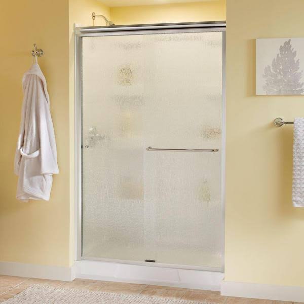 Semi-Frameless Sliding Shower Door in Chrome with Rain Glass M5338