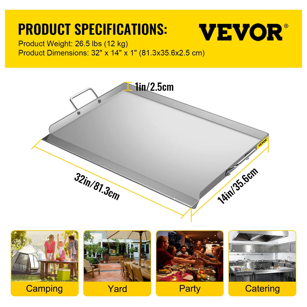 Stainless Steel Flat Top Griddle with 2 Handles S5863