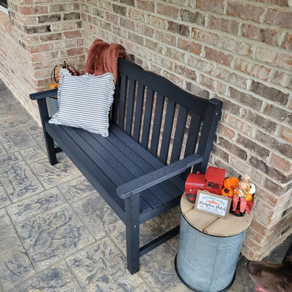 Black Two Person Outdoor Garden Bench with Armrest A468950