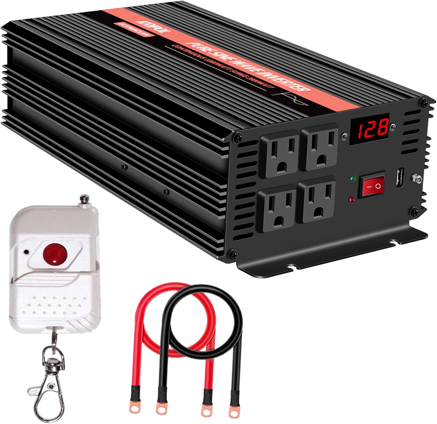 1500 Watt Pure Sine Wave Power Inverter 12V DC to 110V AC 60HZ with 4 AC Outlets and 1 USB Output L687162