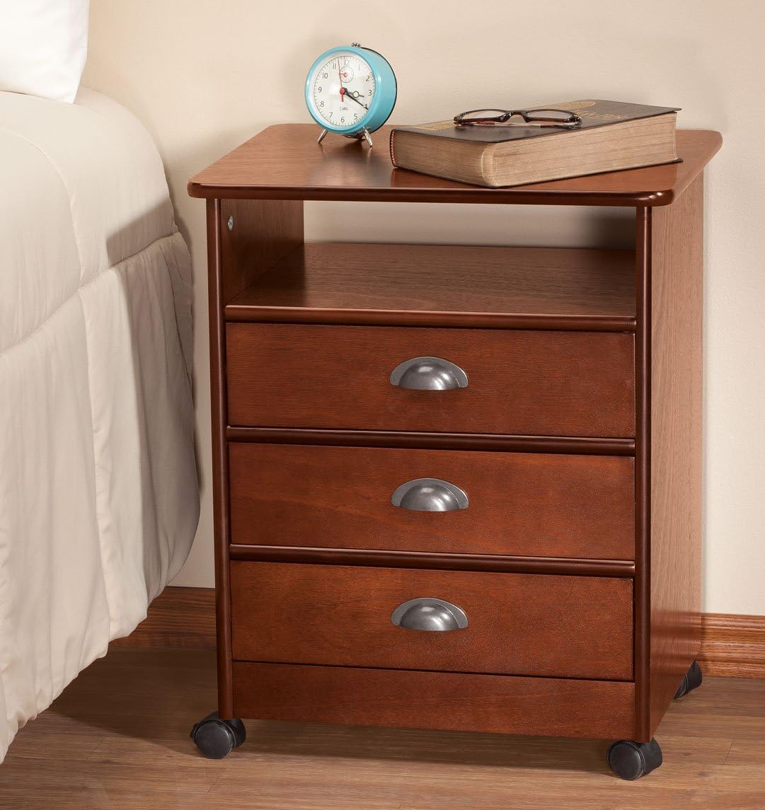 3-Drawer Wooden Rolling End Table with 3 Sliding Drawers W586