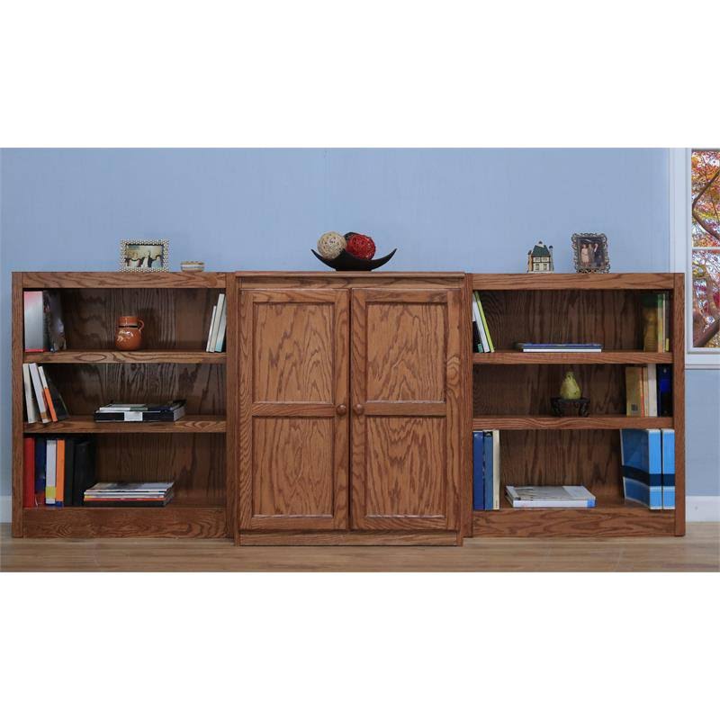 8-Shelf Wood Bookcase Wall with Doors in Dry Oak L861